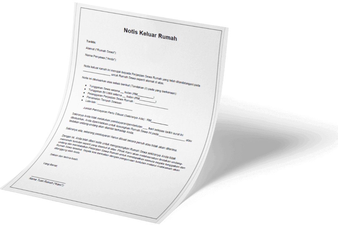 Sewanify - Template Notis Keluar Rumah Kepada Penyewa